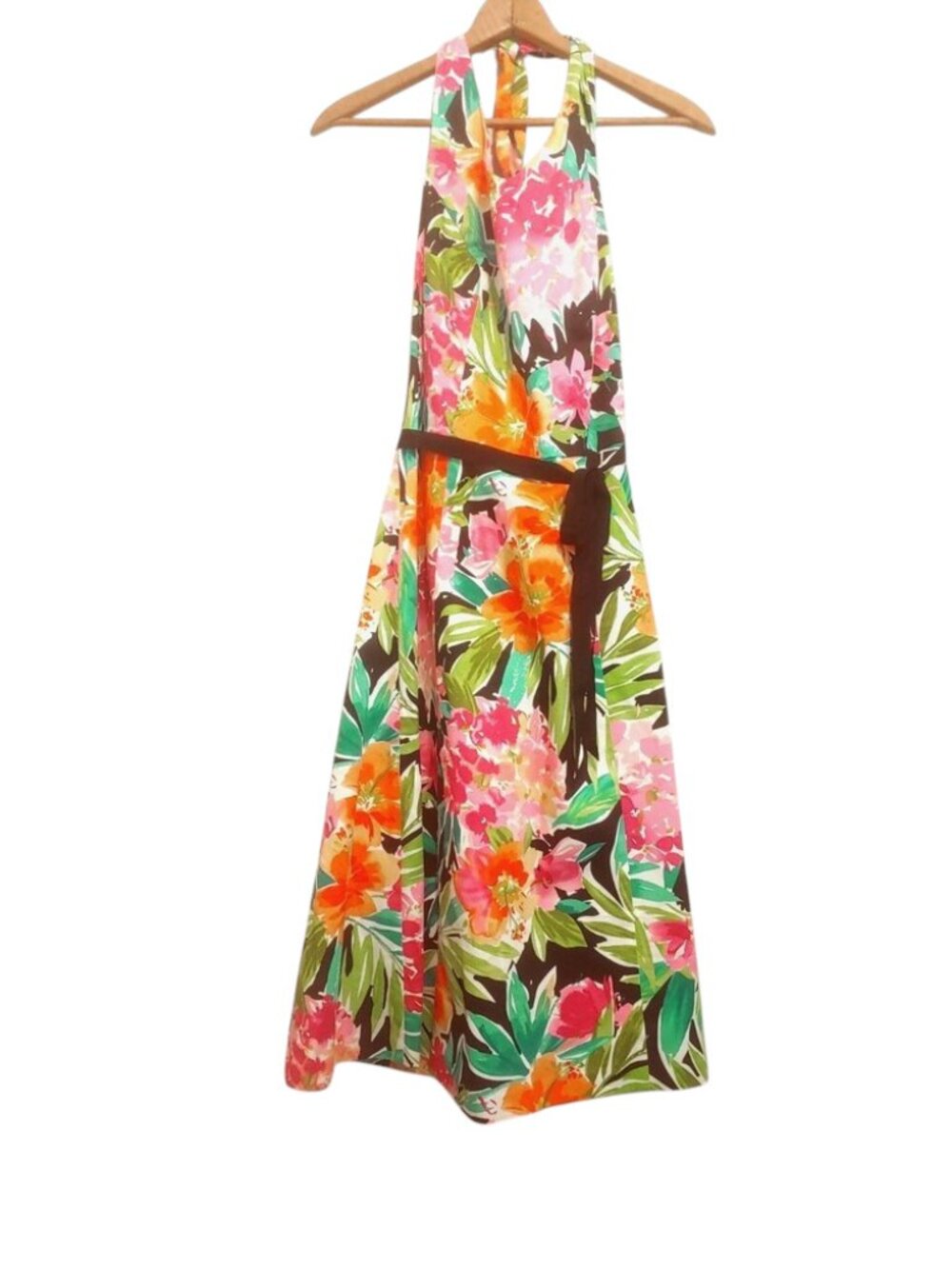 Catherine Stewart Halter Dress Tropical Floral Hawaiian Coastal Women's SZ 8